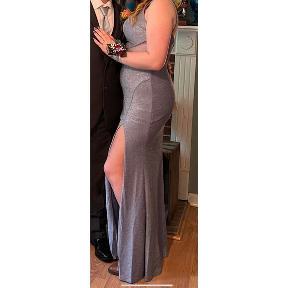 Light Blue Sparkle Prom Dress Formal Sz 10 V-neck Side Slit Maxi 90s Y2K Style - Picture 10 of 14